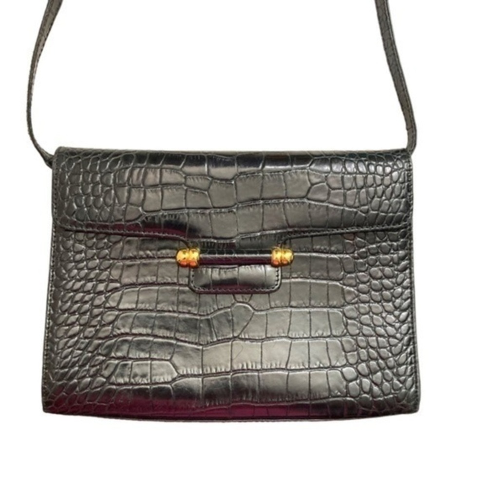 Bally vintage black embossed leather convertible clutch bag